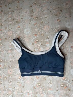 ALO Yoga Navy Blue and White Sports Bra Tank Top